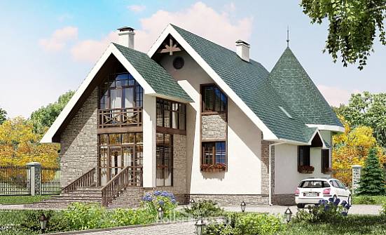 170-003-Л Проект двухэтажного дома мансардой, классический коттедж из арболита Воткинск | Проекты домов от House Expert