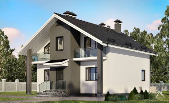 150-005-Л Проект двухэтажного дома с мансардой, бюджетный коттедж из теплоблока Можга | Проекты домов от House Expert