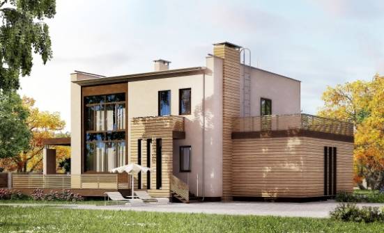 220-003-Л Проект двухэтажного дома и гаражом, простой коттедж из газобетона Ижевск | Проекты домов от House Expert