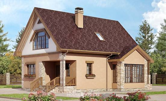 140-002-П Проект двухэтажного дома мансардой, простой коттедж из теплоблока Ижевск | Проекты домов от House Expert