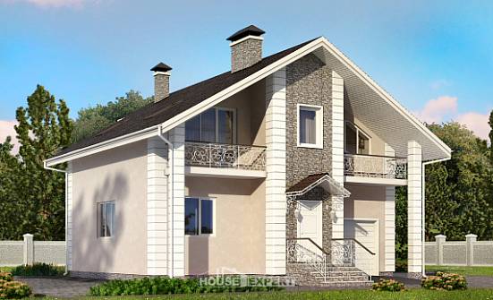 150-002-П Проект двухэтажного дома с мансардой и гаражом, простой коттедж из поризованных блоков Глазов | Проекты домов от House Expert