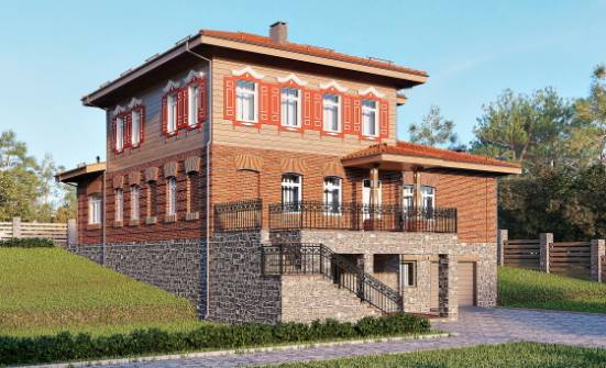 380-002-Л Проект трехэтажного дома и гаражом, современный дом из кирпича Сарапул | Проекты домов от House Expert