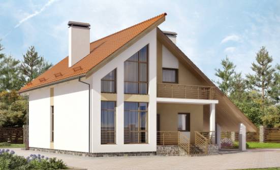 170-009-П Проект двухэтажного дома с мансардой, гараж, бюджетный домик из бризолита Глазов | Проекты домов от House Expert