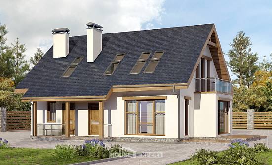155-012-П Проект двухэтажного дома с мансардой, красивый коттедж из бризолита Можга | Проекты домов от House Expert
