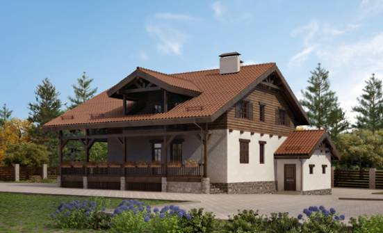 255-002-Л Проект двухэтажного дома мансардой и гаражом, уютный коттедж из бризолита Воткинск | Проекты домов от House Expert