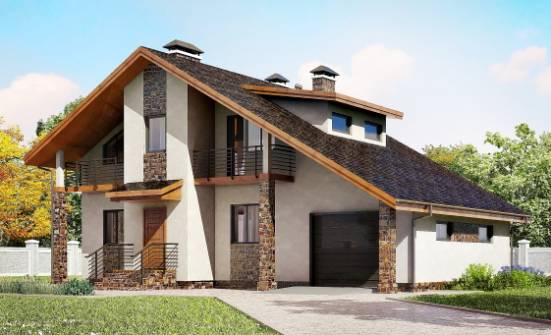 180-008-П Проект двухэтажного дома мансардой и гаражом, простой коттедж из арболита Сарапул | Проекты домов от House Expert