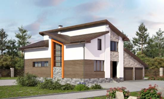 240-004-П Проект двухэтажного дома с мансардным этажом, гараж, современный домик из газобетона Можга | Проекты домов от House Expert
