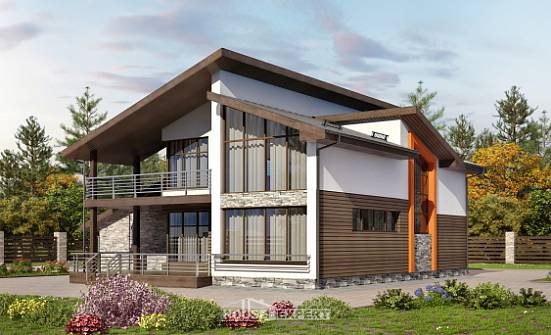 200-010-П Проект двухэтажного дома мансардный этаж и гаражом, простой домик из теплоблока Можга | Проекты домов от House Expert