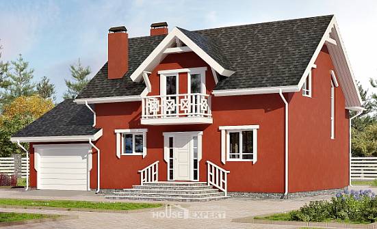 180-013-Л Проект двухэтажного дома с мансардой, гараж, экономичный домик из керамзитобетонных блоков Ижевск | Проекты домов от House Expert