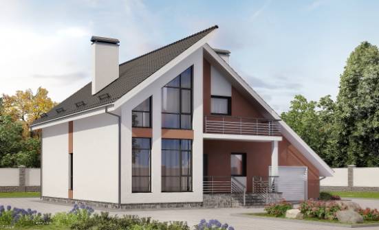 200-007-П Проект двухэтажного дома мансардой и гаражом, уютный коттедж из пеноблока Воткинск | Проекты домов от House Expert
