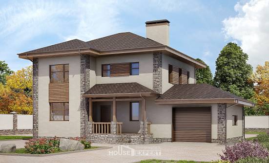 185-004-П Проект двухэтажного дома и гаражом, средний коттедж из поризованных блоков Ижевск | Проекты домов от House Expert
