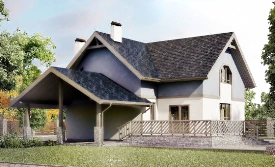 150-011-П Проект двухэтажного дома с мансардой, гараж, уютный коттедж из теплоблока Можга | Проекты домов от House Expert