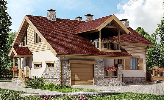 165-002-П Проект двухэтажного дома мансардой, гараж, бюджетный коттедж из блока Ижевск | Проекты домов от House Expert