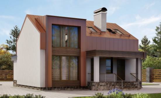 120-004-Л Проект двухэтажного дома с мансардой, небольшой дом из газосиликатных блоков Ижевск | Проекты домов от House Expert