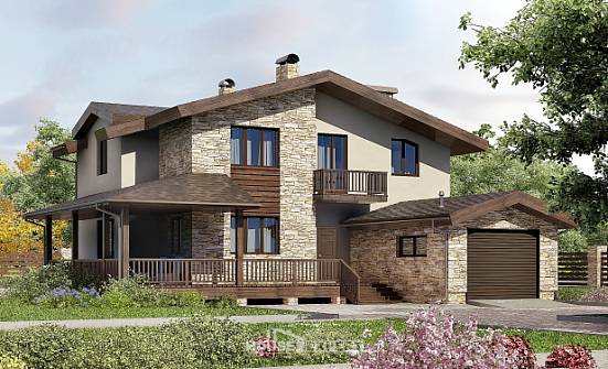 220-001-Л Проект двухэтажного дома с мансардным этажом, гараж, простой домик из пеноблока Сарапул | Проекты домов от House Expert