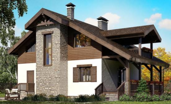 150-004-Л Проект двухэтажного дома с мансардным этажом, простой загородный дом из блока Ижевск | Проекты домов от House Expert