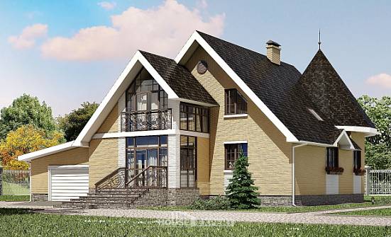 250-001-Л Проект двухэтажного дома с мансардным этажом, гараж, средний загородный дом из блока Воткинск | Проекты домов от House Expert