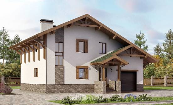 190-007-П Проект двухэтажного дома с мансардой и гаражом, современный коттедж из кирпича Воткинск | Проекты домов от House Expert