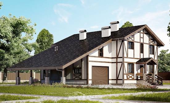 250-002-Л Проект двухэтажного дома с мансардным этажом, гараж, просторный коттедж из кирпича Сарапул | Проекты домов от House Expert
