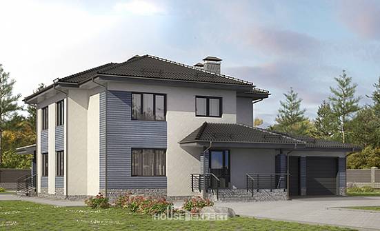 340-005-П Проект двухэтажного дома и гаражом, современный дом из поризованных блоков Сарапул | Проекты домов от House Expert