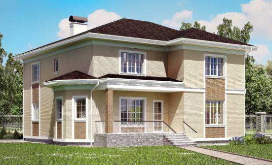 335-001-Л Проект двухэтажного дома и гаражом, классический коттедж из кирпича Ижевск | Проекты домов от House Expert