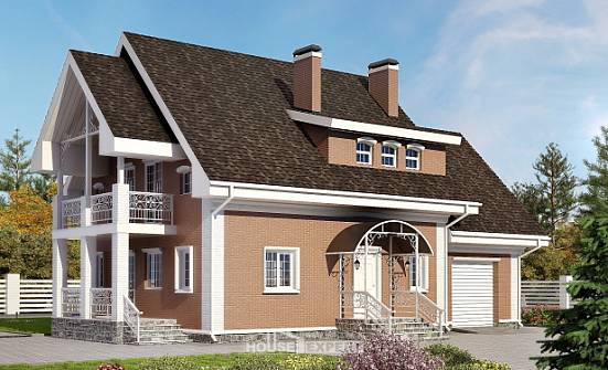 185-003-П Проект двухэтажного дома с мансардой, гараж, просторный коттедж из теплоблока Сарапул | Проекты домов от House Expert