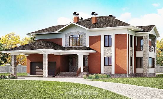 400-002-Л Проект двухэтажного дома и гаражом, просторный домик из кирпича Ижевск | Проекты домов от House Expert