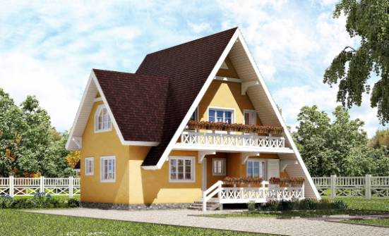 155-008-П Проект двухэтажного дома с мансардой, доступный загородный дом из бревен Воткинск | Проекты домов от House Expert