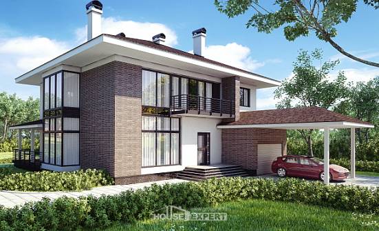 340-001-П Проект двухэтажного дома и гаражом, огромный коттедж из кирпича Ижевск | Проекты домов от House Expert