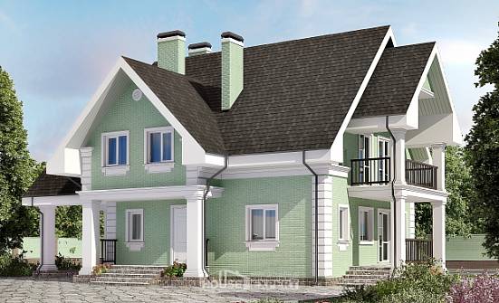 140-003-Л Проект двухэтажного дома мансардный этаж, гараж, бюджетный коттедж из поризованных блоков Сарапул | Проекты домов от House Expert
