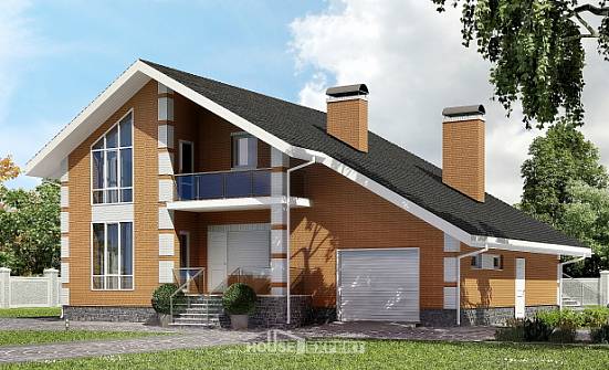 190-006-П Проект двухэтажного дома с мансардой, гараж, просторный дом из бризолита Ижевск | Проекты домов от House Expert