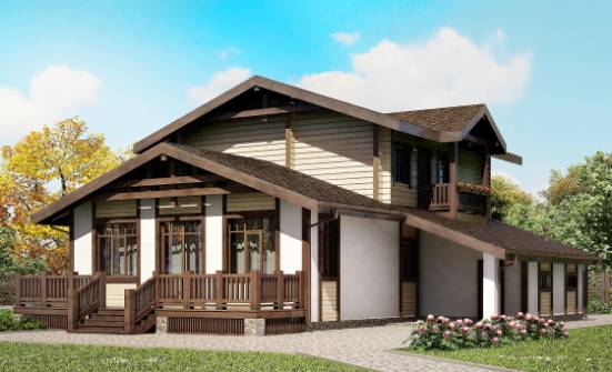 190-004-П Проект двухэтажного дома с мансардой, гараж, средний дом из газобетона из дерева Ижевск | Проекты домов от House Expert