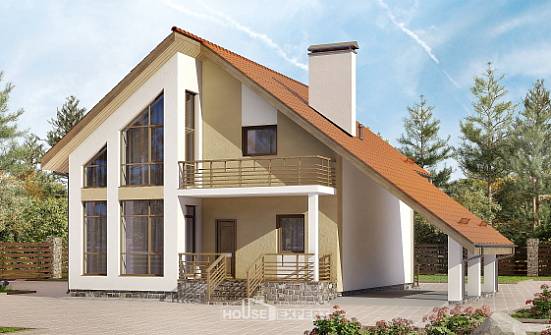 170-009-П Проект двухэтажного дома с мансардой, гараж, бюджетный домик из бризолита Глазов | Проекты домов от House Expert