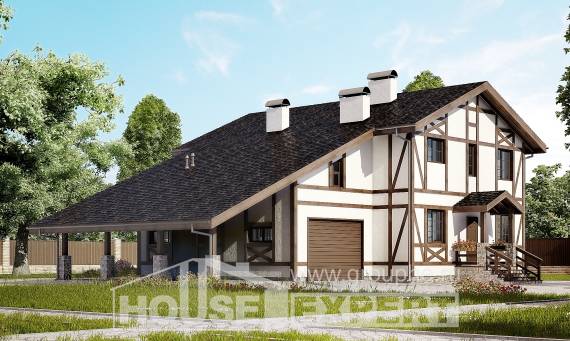 250-002-Л Проект двухэтажного дома мансардой и гаражом, красивый домик из кирпича Ижевск, House Expert