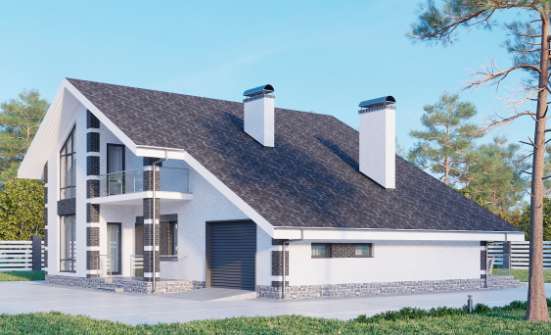 190-008-П Проект двухэтажного дома с мансардой и гаражом, красивый загородный дом из теплоблока, Сарапул