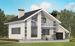 180-001-П Проект двухэтажного дома с мансардным этажом и гаражом, простой домик из пеноблока Можга, House Expert