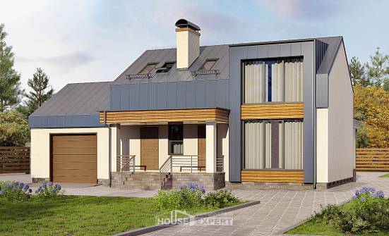 150-015-П Проект двухэтажного дома с мансардой, гараж, экономичный коттедж из пеноблока, Глазов
