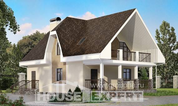125-001-Л Проект двухэтажного дома с мансардой, бюджетный загородный дом из теплоблока Глазов, House Expert