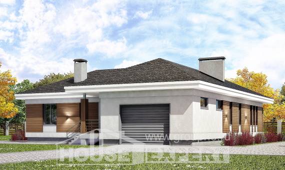 165-001-П Проект одноэтажного дома и гаражом, красивый домик из теплоблока Можга, House Expert