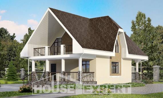 125-001-Л Проект двухэтажного дома с мансардой, красивый дом из теплоблока Сарапул, House Expert