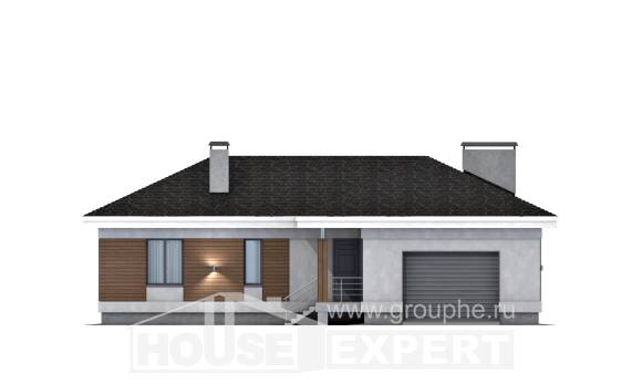 165-001-П Проект одноэтажного дома и гаражом, скромный коттедж из бризолита Воткинск, House Expert