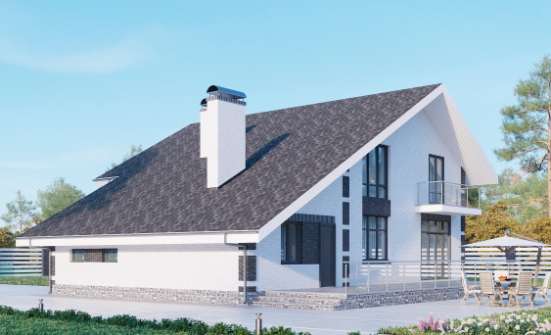190-008-П Проект двухэтажного дома с мансардой и гаражом, красивый загородный дом из теплоблока, Сарапул