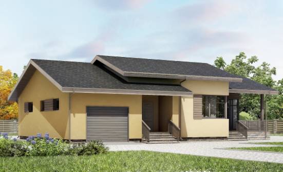 135-002-Л Проект одноэтажного дома и гаражом, бюджетный коттедж из поризованных блоков, Сарапул