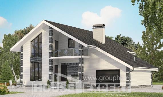 180-001-П Проект двухэтажного дома мансардой и гаражом, красивый дом из бризолита Можга, House Expert
