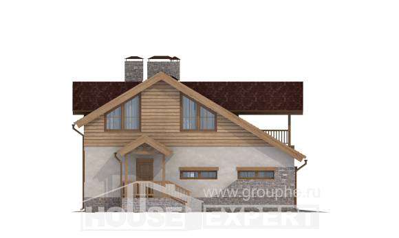 165-002-П Проект двухэтажного дома мансардой и гаражом, бюджетный загородный дом из керамзитобетонных блоков Глазов, House Expert